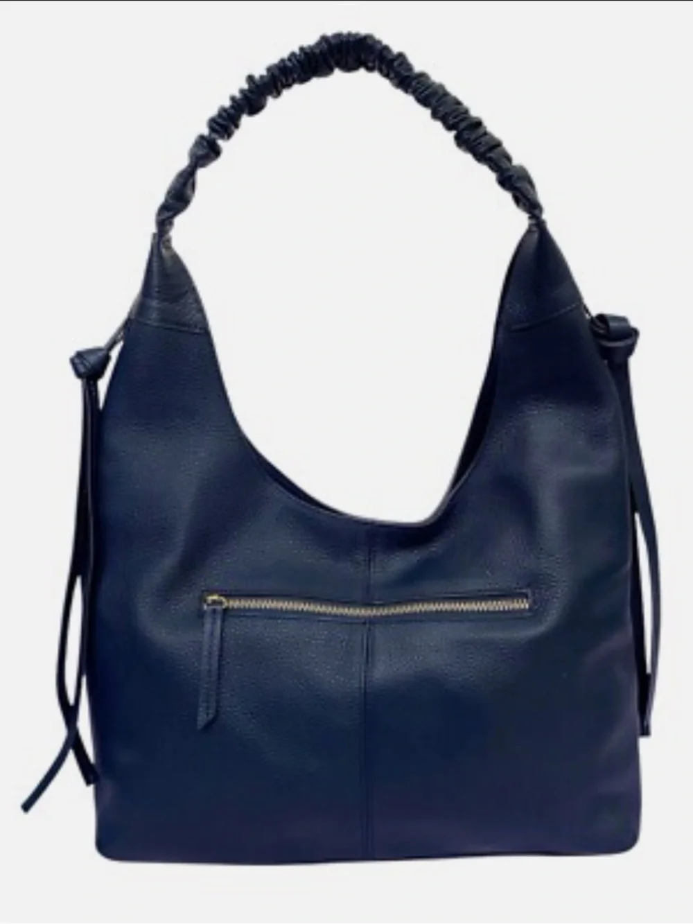 LAGGO Bella Hobo Bag Navy Pebbled Leather Slouchy Ruched Handle-Medium